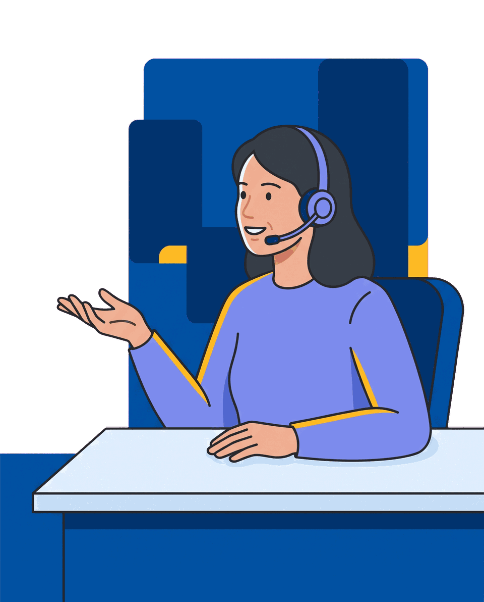 Someone at a desk with a headset, taking a call